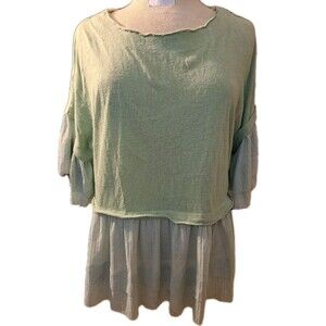 Umgee Tunic Top Women S Blouse Green Layered Flare Sleeve Boho Peasant Lagenlook